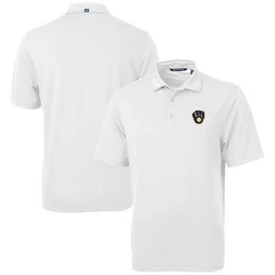 Cutter & Buck White Milwaukee Brewers Virtue Eco Pique Recycled Polo In Gray