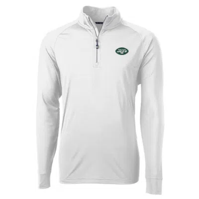 Cutter & Buck White New York Jets Adapt Eco Knit Quarter-zip Pullover Jacket