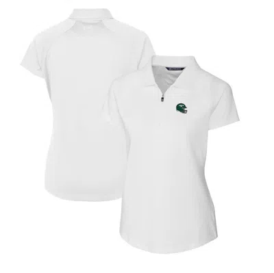 Cutter & Buck White New York Jets Helmet Logo Drytec Forge Stretch Polo In Green