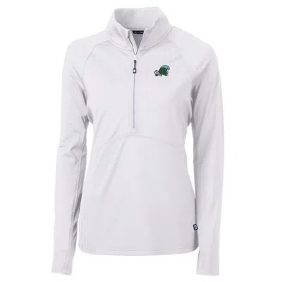 Cutter & Buck White Tulane Green Wave Adapt Eco Knit Half-zip Pullover Jacket