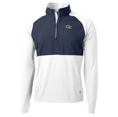 Cutter & Buck White/navy Georgia Tech Yellow Jackets Adapt Eco Knit Hybrid Recycled Quarter-zip Pull