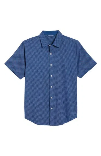 Cutter & Buck Windward Jigsaw Short Sleeve Button-up Shirt In Indigo/mars