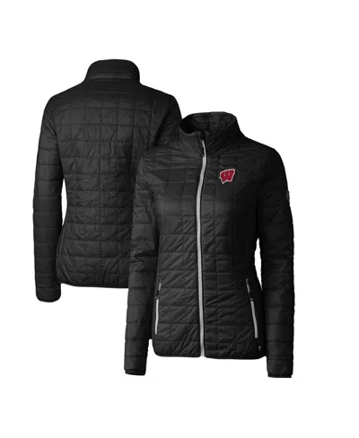 Cutter & Buck Women's Black Wisconsin Badgers Rainier Eco Insulated Puffer Full-zip Jacket