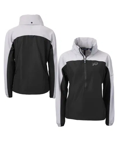 Cutter & Buck Women's Buffalo Bills Charter Eco Half-zip Hoodie Anorak Jacket In Black,gray