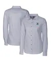 Cutter & Buck Women's Charcoal Carolina Panthers Throwback Logo Stretch Oxford Stripe Long Sleeve Button-up Dress In Charcoal