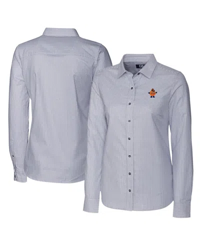 Cutter & Buck Women's Charcoal Syracuse Orange Vault Stretch Oxford Stripe Long Sleeve Tri-blend Button-up Dress S