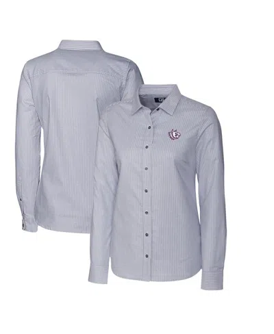 Cutter & Buck Women's Charcoal Tcu Horned Frogs Oxford Stripe Stretch Long Sleeve Button-up Shirt