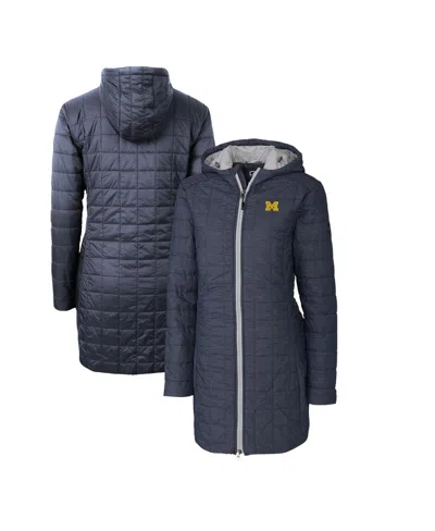 Cutter & Buck Women's Heather Navy Michigan Wolverines Rainier Primaloft Eco Hooded Jacket In Blue