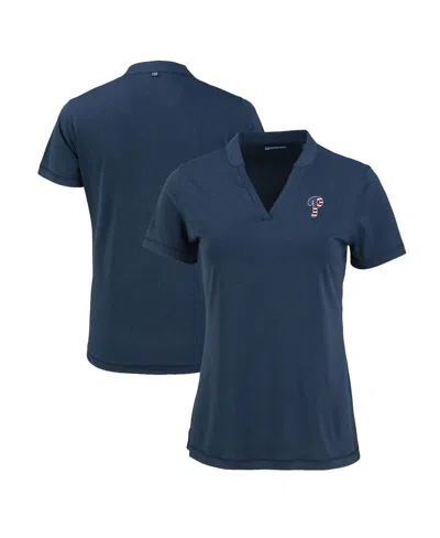 Cutter & Buck Women's Heather Navy Philadelphia Phillies Forge Stretch Blade Drytec V-neck Polo Shirt In Blue
