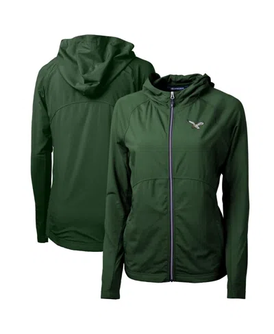 Cutter & Buck Women's Hunter Green Philadelphia Eagles Gridiron Classics Logo Adapt Eco Knit Hybrid Full-zip Hoodi