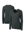 Cutter & Buck Women's Michigan Wolverines Lakemont Tri-blend V-neck Pullover Sweater In Heather Charcoal