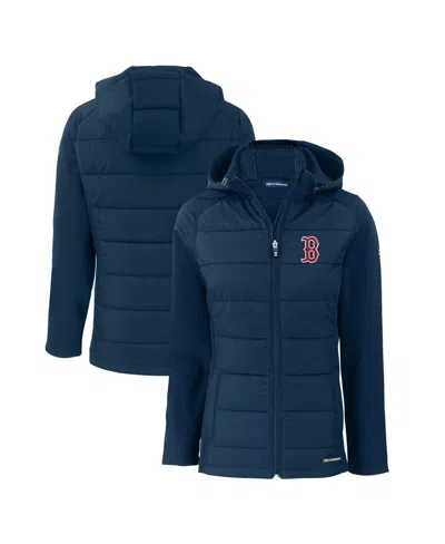 Cutter & Buck Women's Navy Boston Red Sox Evoke Hybrid Eco Softshell Full-zip Hoodie Jacket In Blue