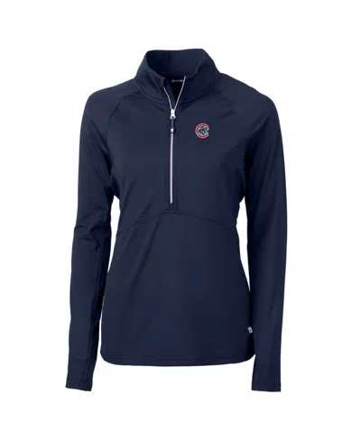 Cutter & Buck Women's Navy Chicago Cubs Adapt Eco Knit Stretch Half-zip Pullover Top In Black