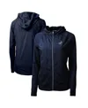 Cutter & Buck Women's Navy Los Angeles Dodgers Adapt Eco Knit Hybrid Raglan Full-zip Hooded Jacket In Animal Print