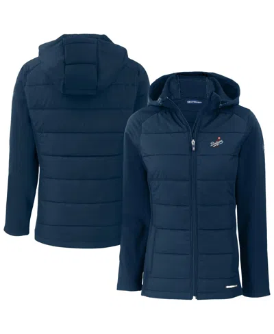 Cutter & Buck Women's Navy Los Angeles Dodgers Evoke Hybrid Eco Softshell Full-zip Hoodie Jacket In Black