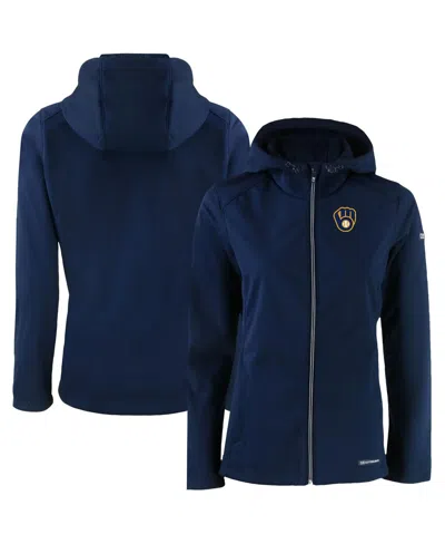 Cutter & Buck Women's Navy Milwaukee Brewers Evoke Eco Softshell Full-zip Jacket In Blue