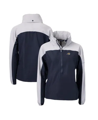 Cutter & Buck Women's Navy Montana State Bobcats Charter Eco Half-zip Anorak Jacket In Navy,gray