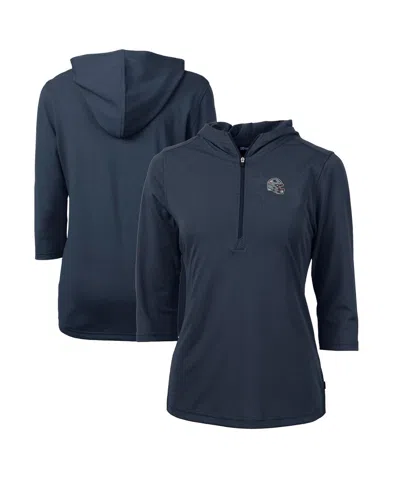 Cutter & Buck Women's Navy New England Patriots Helmet Logo Drytec Virtue Eco Pique 3/4-sleeve Half-zip Pullover H