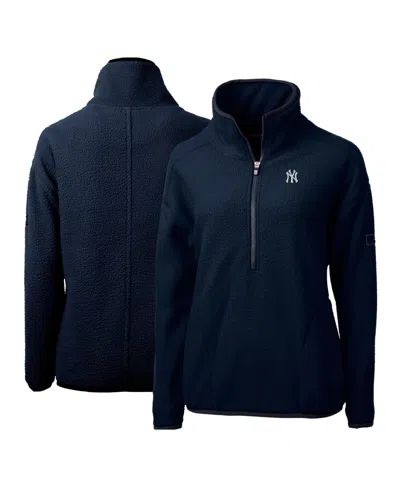 Cutter & Buck Women's Navy New York Yankees Cascade Eco Sherpa Fleece Quarter-zip Pullover Jacket In Blue