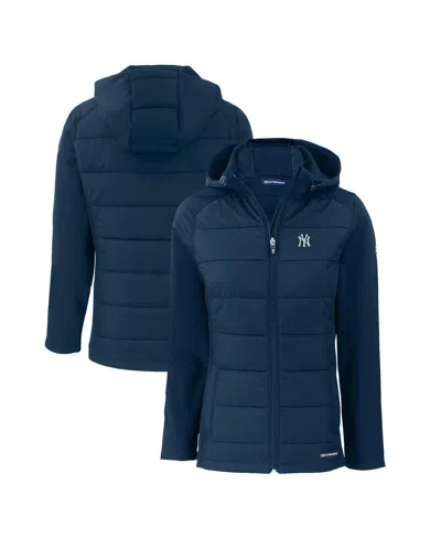 Cutter & Buck Women's Navy New York Yankees Evoke Hybrid Eco Softshell Full-zip Hoodie Jacket In Black