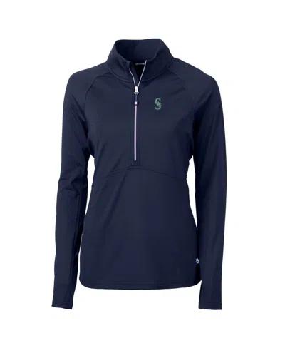 Cutter & Buck Women's Navy Seattle Mariners Adapt Eco Knit Stretch Half-zip Pullover Top In Blue