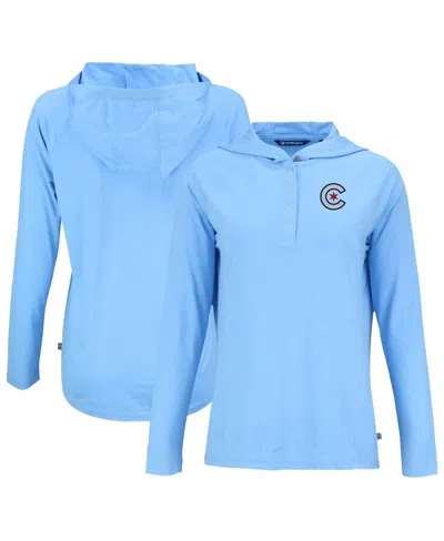 Cutter & Buck Women's Powder Blue Chicago Cubs City Connect Coastline Epic Comfort Hoodie Raglan Long Sleeve T-shi