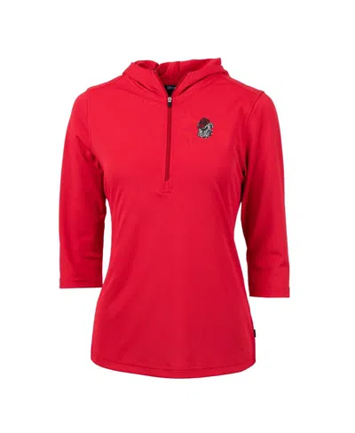 Cutter & Buck Women's Red Georgia Bulldogs Virtue Eco Pique Half-zip 3/4 Sleeve Pullover Hoodie
