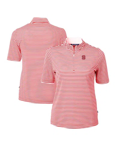 Cutter & Buck Women's Red Nc State Wolfpack Drytec Virtue Eco Pique Stripe Polo