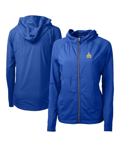 Cutter & Buck Women's Royal Seattle Mariners Adapt Eco Knit Hybrid Full-zip Hoodie In Blue