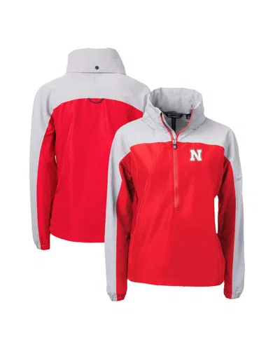 Cutter & Buck Women's Scarlet Nebraska Huskers Charter Eco Half-zip Anorak Jacket In Scarlet,gray