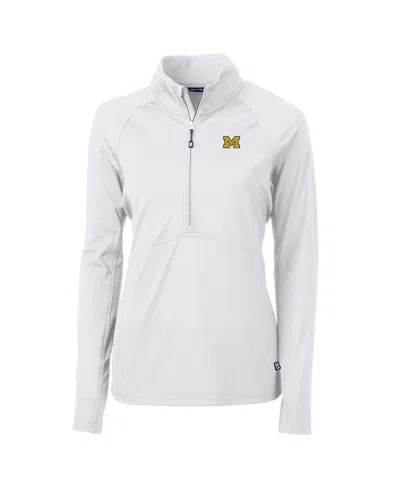 Cutter & Buck Women's White Michigan Wolverines Adapt Eco Knit Half-zip Pullover Jacket In Metallic