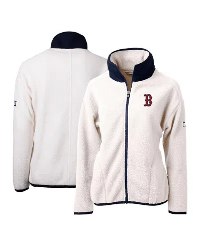 Cutter & Buck Women's White/navy Boston Red Sox Cascade Eco Sherpa Fleece Full-zip Jacket