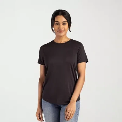 Cutter & Buck Womens Crew Neck Short Sleeve Stretch Fabric T-shirt In Black