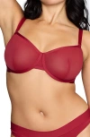 Cuup The Balconette Mesh Underwire Bra In Scarlet