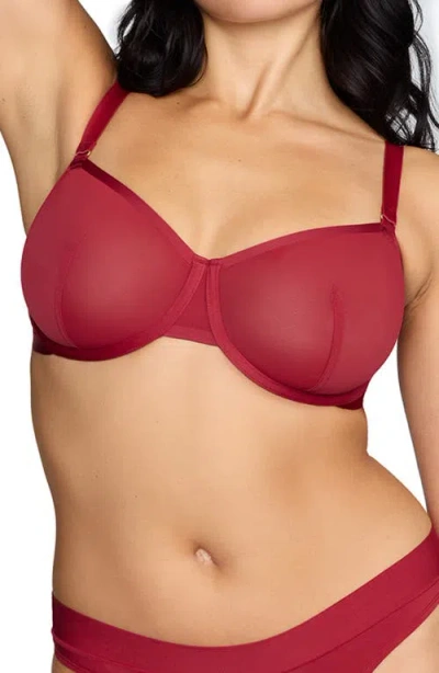 Cuup The Balconette Mesh Underwire Bra In Scarlet
