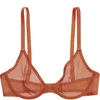 Cuup The Plunge Underwire Sheer Mesh Bra In Clay