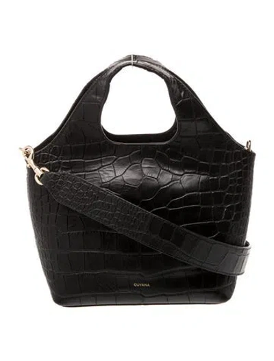 Pre-owned Cuyana Embossed Leather Top Handle Bag In Black