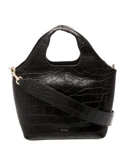 Pre-owned Cuyana Embossed Leather Top Handle Bag In Black