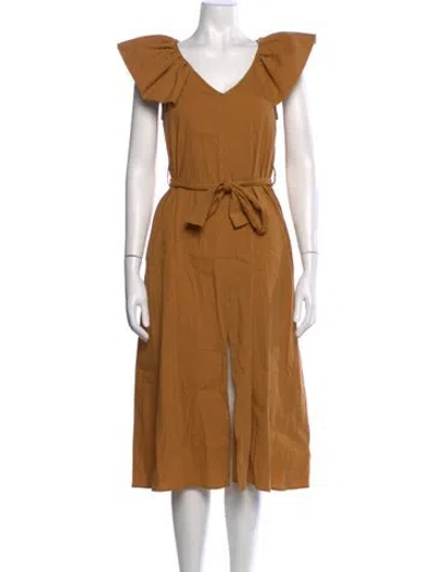 Pre-owned Cuyana Linen Midi Length Dress In Orange