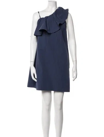 Pre-owned Cuyana One-shoulder Mini Dress In Blue