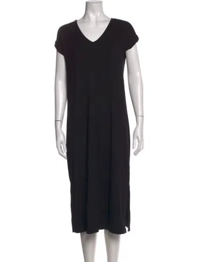 Pre-owned Cuyana V-neck Midi Length Dress In Black