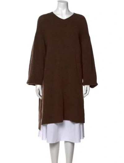 Pre-owned Cuyana V-neck Midi Length Dress In Brown