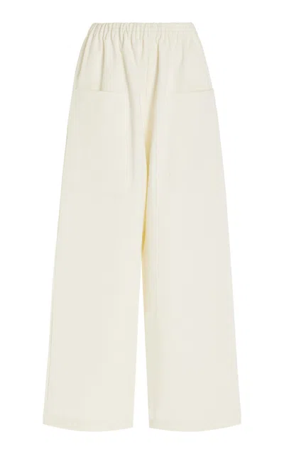 Cvet Preri Easy Cotton Drill Wide-leg Pants In Off-white