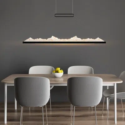 Cwi Lighting 48in Modern Chandelier With Textured Glass Led Ceiling Light For Dining Room & Living Room In Black