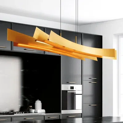 Cwi Lighting 50" Chandelier For Dining Room, Living Room – Integrated Led With Adjustable Height – Modern Linear  In Brass