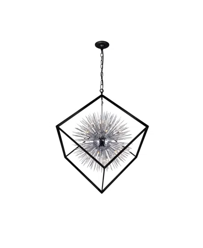 Cwi Lighting 54" Metal Starburst 20 Light Chandelier In Chrome Black