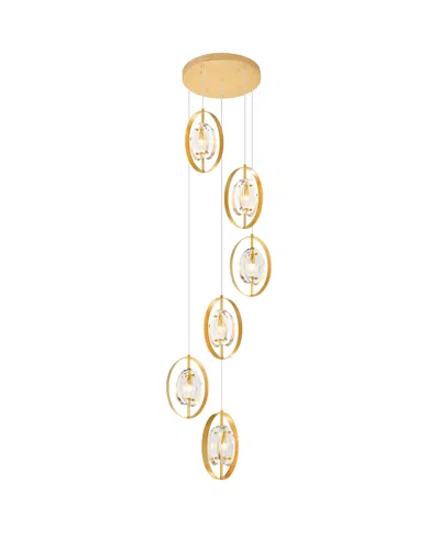 Cwi Lighting 82" Metal Iris 6 Light Pendant In Sun Gold