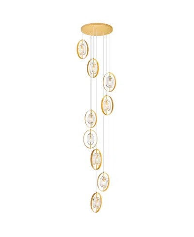 Cwi Lighting 98" Metal Iris 9 Light Pendant In Sun Gold