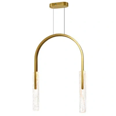 Cwi Lighting Curva Integrated Led 22in Chandelier With Handcrafted Glass In Brass