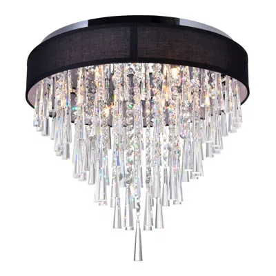 Cwi Lighting Franca 8 Light 22in Chrome Flush Mount With Black Shade